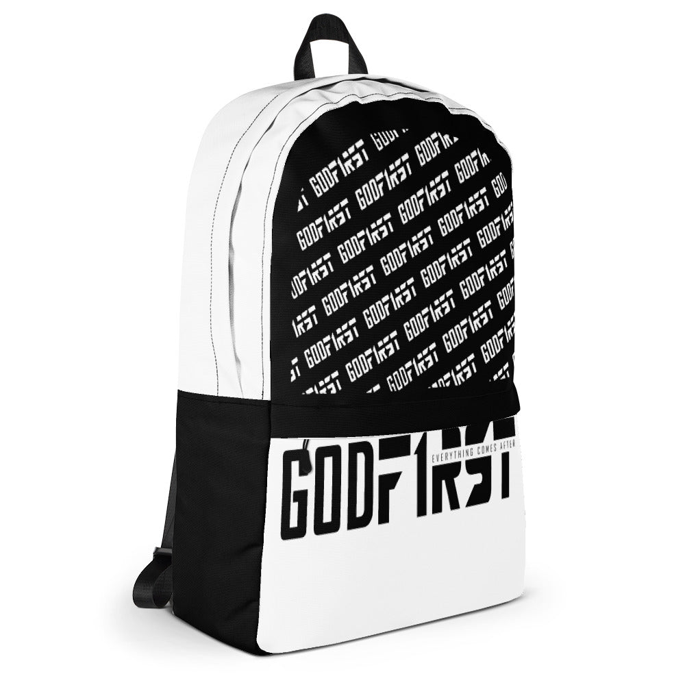 Christian Accesories Side view of God First Design Back pack white/black